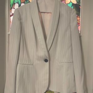Vintage Jones New York 3 piece classic suit. White with pale blue pinstripes